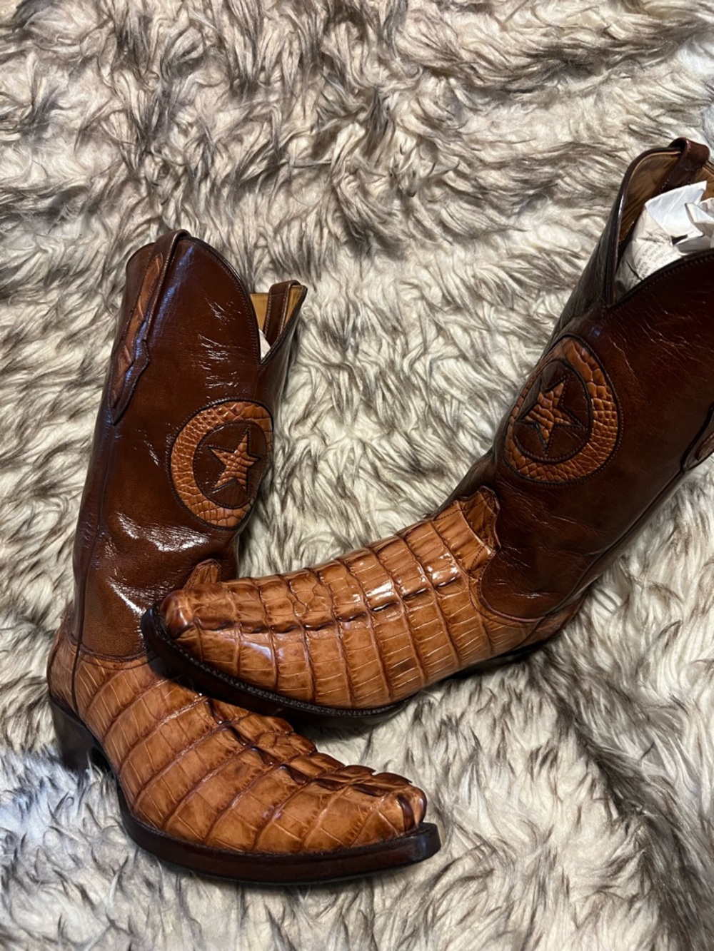 Men's BLACK JACK TOP QUALITY CAIMAN & LEATHER Western Boots with Star Med-Sz 9 D